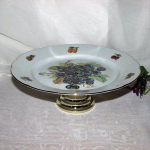 Vintage Cake Stand MZ CZECHOSLOVAKIA Fruit Pattern Cottagecore Serving Plate